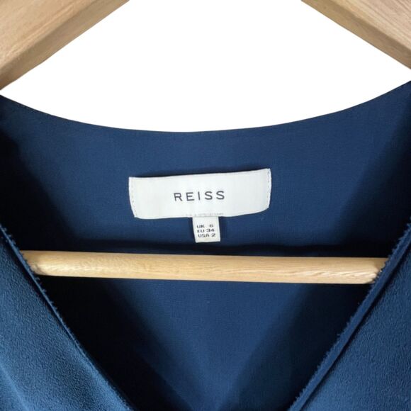 Reiss Women's Natalia V-Neck Fit And Flare Mini Dress Sz 2 Blue Cap Sleeves - Picture 8 of 12